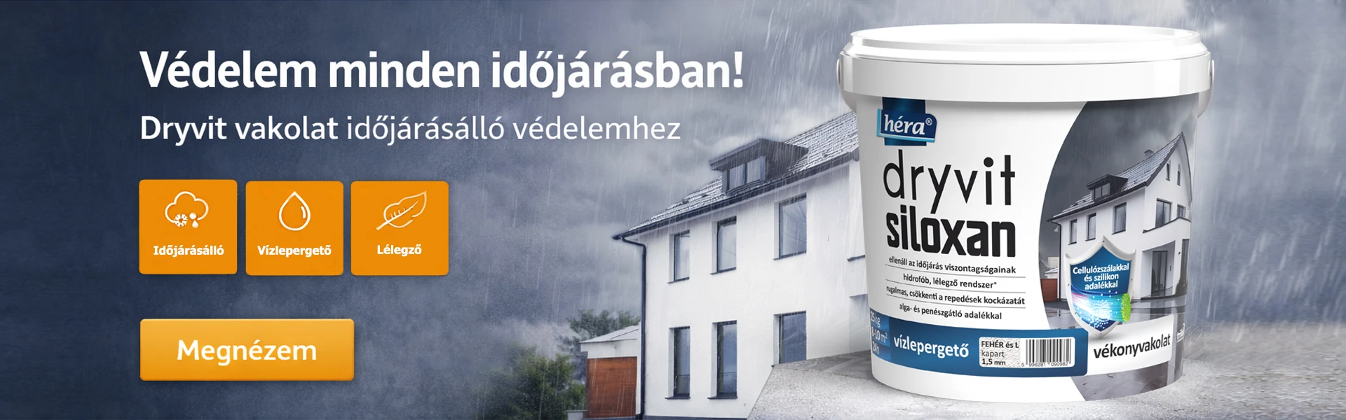 Héra Dryvit Siloxan vékonyvakolat időjárásálló homlokzatvédelemhez – vízlepergető, páraáteresztő, algásodás és repedés ellen is hatékony dryvit vakolat kültéri felhasználásra