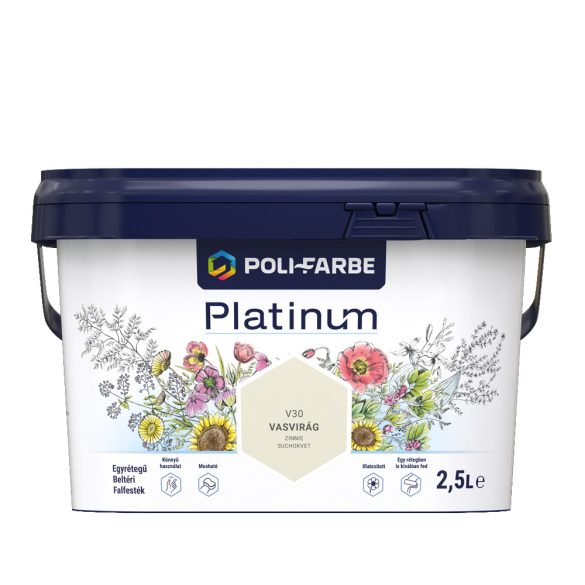 Poli-Farbe Platinum V30 egyrétegű beltéri falfesték - vasvirág - 2,5 l