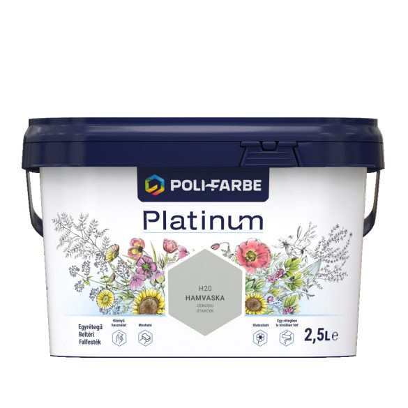 Poli-Farbe Platinum H20 egyrétegű beltéri falfesték - hamvaska - 2,5 l