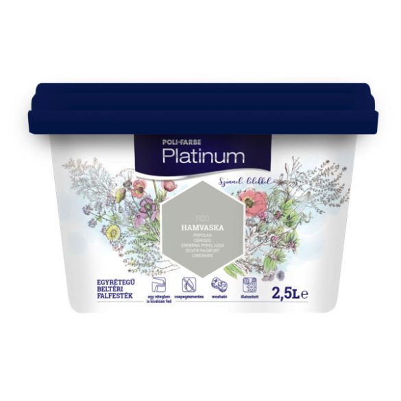 Poli-Farbe Platinum H20 egyrétegű beltéri falfesték - hamvaska - 2,5 l