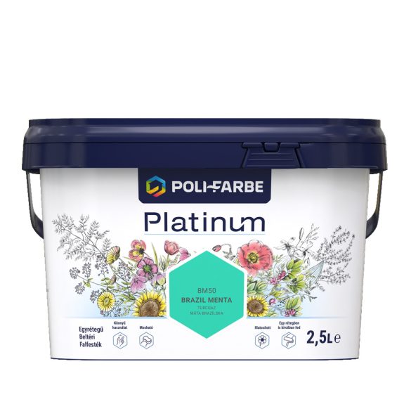Poli-Farbe Platinum BM50 egyrétegű beltéri falfesték - brazil menta - 2,5 l