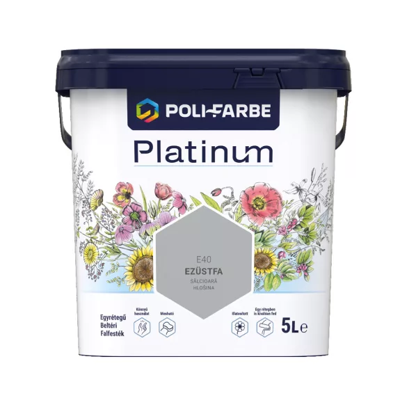 Poli-Farbe Platinum E40 egyrétegű beltéri falfesték - ezüstfa - 5 l