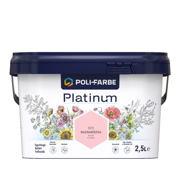 Poli-Farbe Platinum B25 egyrétegű beltéri falfesték - bazsarózsa - 2,5 l
