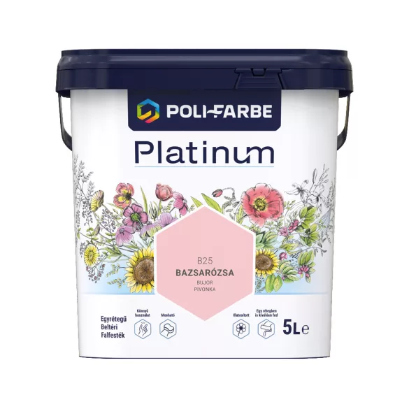 Poli-Farbe Platinum B25 egyrétegű beltéri falfesték - bazsarózsa - 5 l