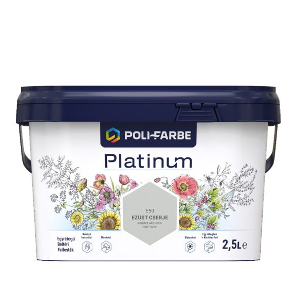 Poli-Farbe Platinum E50 egyrétegű beltéri falfesték - ezüst cserje - 2,5 l