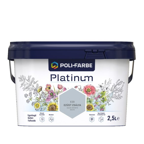 Poli-Farbe Platinum E20 egyrétegű beltéri falfesték - ezüst zsálya - 2,5 l