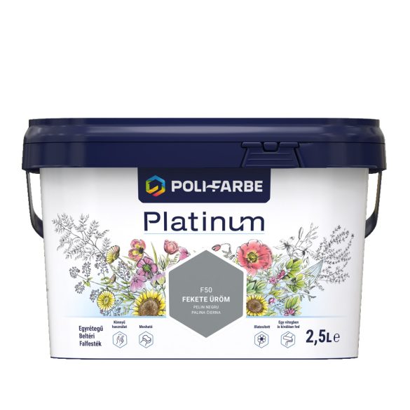 Poli-Farbe Platinum F50 egyrétegű beltéri falfesték - fekete üröm - 2,5 l