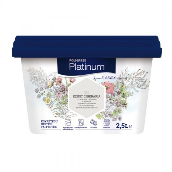Poli-Farbe Platinum E10 egyrétegű beltéri falfesték - ezüst cinerária - 2,5 l