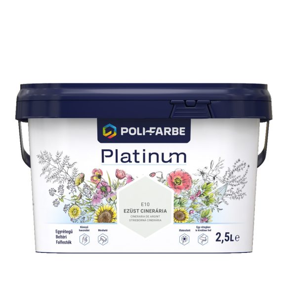 Poli-Farbe Platinum E10 egyrétegű beltéri falfesték - ezüst cinerária - 2,5 l