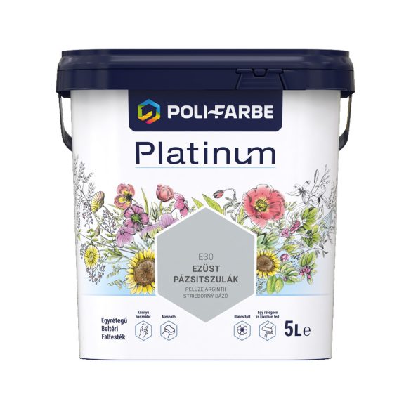 Poli-Farbe Platinum E30 egyrétegű beltéri falfesték - ezüst pázsitszulák - 5 l
