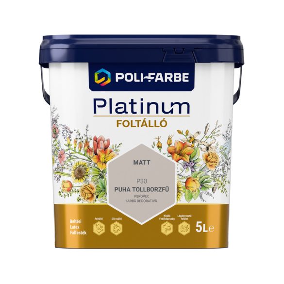 Poli-Farbe Platinum Foltálló beltéri falfesték - Puha tollborzfű P30 - 5 l