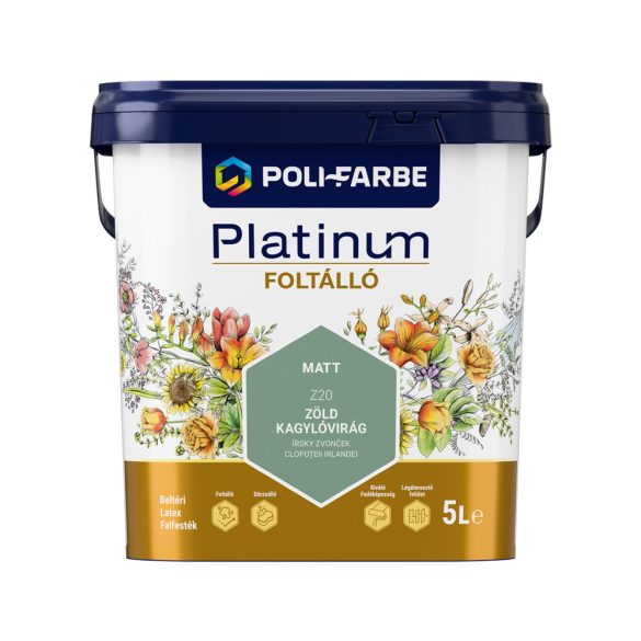 Poli-Farbe Platinum Foltálló beltéri falfesték - Zöld kagylóvirág Z20 - 5 l