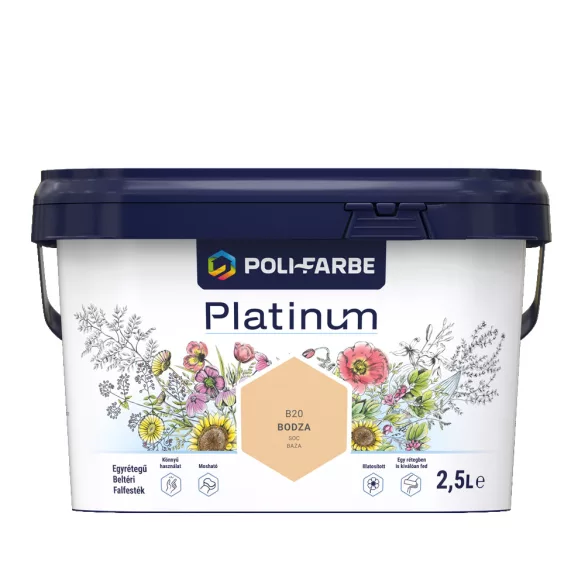 Poli-Farbe Platinum B20 egyrétegű beltéri falfesték - bodza - 2,5 l