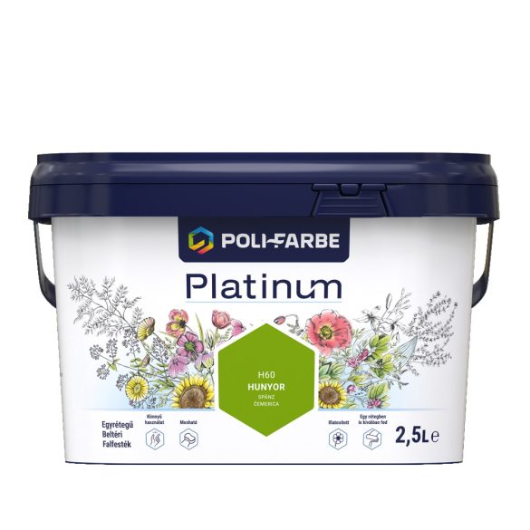 Poli-Farbe Platinum H60 egyrétegű beltéri falfesték - hunyor - 2,5 l