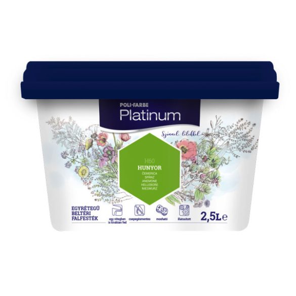 Poli-Farbe Platinum H60 egyrétegű beltéri falfesték - hunyor - 2,5 l