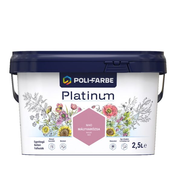 Poli-Farbe Platinum M40 egyrétegű beltéri falfesték - mályvarózsa - 2,5 l
