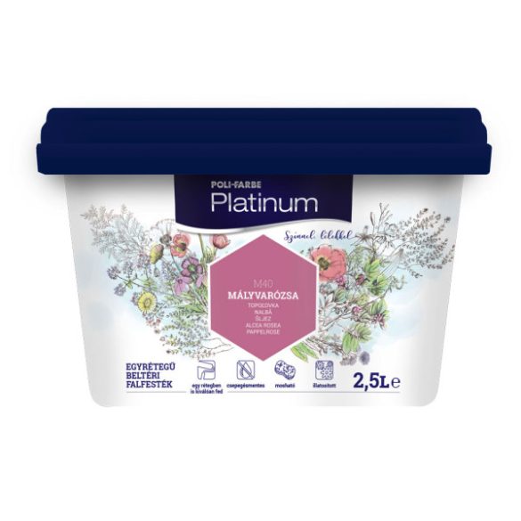 Poli-Farbe Platinum M40 egyrétegű beltéri falfesték - mályvarózsa - 2,5 l