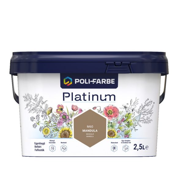 Poli-Farbe Platinum M60 egyrétegű beltéri falfesték - mandula - 2,5 l