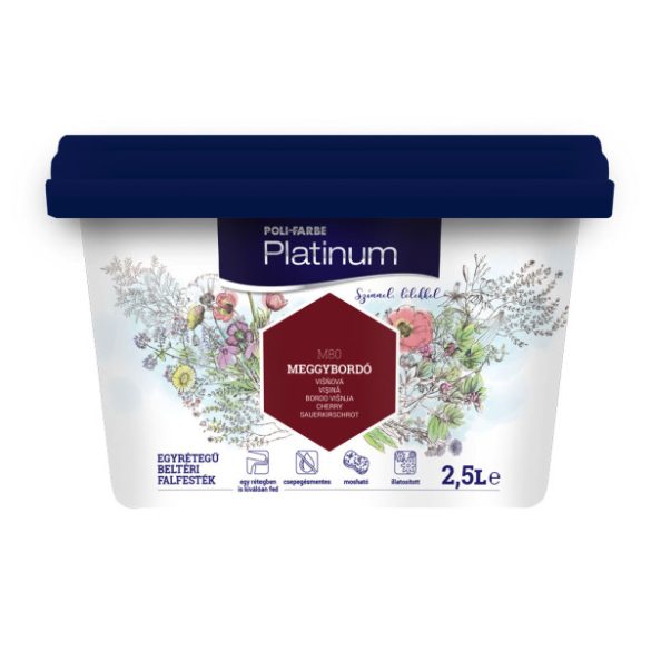 Poli-Farbe Platinum M80 egyrétegű beltéri falfesték - meggybordó - 2,5 l