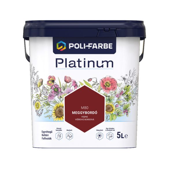 Poli-Farbe Platinum M80 egyrétegű beltéri falfesték - meggybordó - 5 l