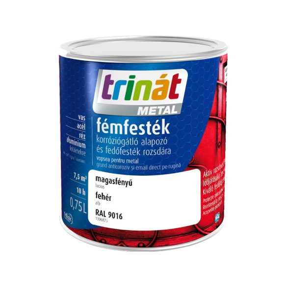 Trinát Metal magasfényű fémfesték - RAL 9016 - fehér - 0,75 l