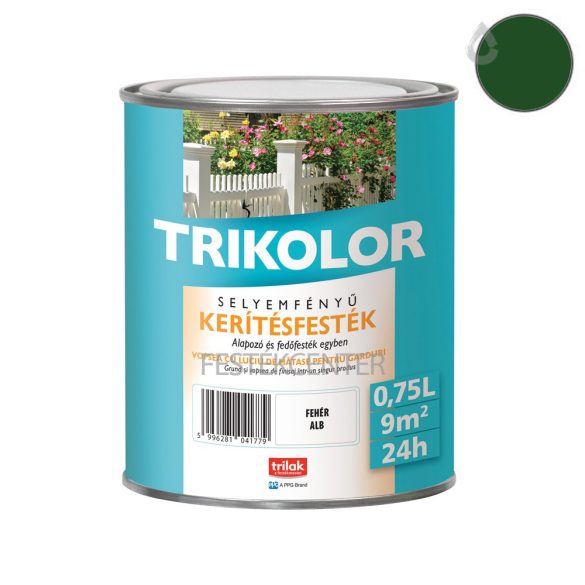 Trilak Trikolor selyemfényű kerítésfesték - babérzöld - 0,75 l