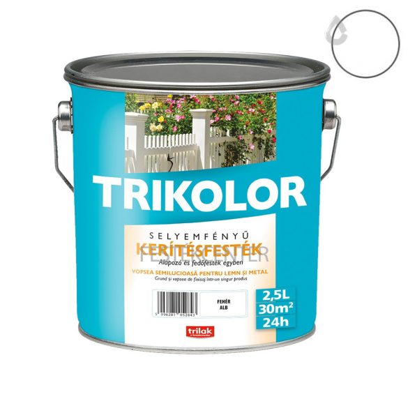 Trilak Trikolor selyemfényű kerítésfesték - fehér - 2,5 l