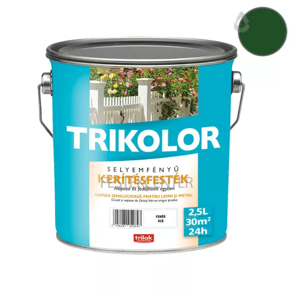Trilak Trikolor selyemfényű kerítésfesték - babérzöld - 2,5 l