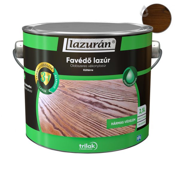 Trilak Lazurán 3 IN 1 oldószeres favédő lazúr - mogyoró - 2,5 l