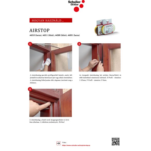 Schuller Airstop tömítőszalag - gumi, 1-3,5 mm résmérethez - E profil - fehér - 6 m
