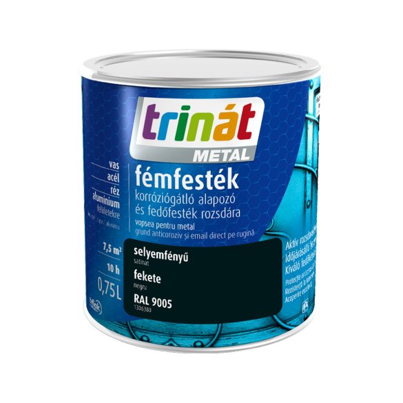 Trinát Metal selyemfényű fémfesték - RAL 9005 fekete - 0,75 l