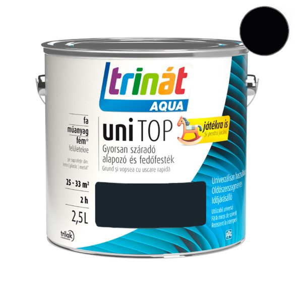Trilak Trinát Aqua Unitop selyemfényű zománcfesték - RAL 9005 - fekete - 2,5 l