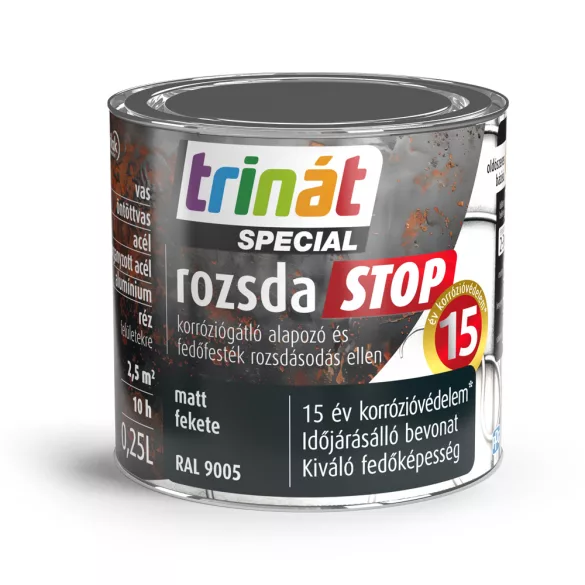 Trinát Special rozsdaSTOP matt fémfesték - RAL 9005 fekete - 0,25 l