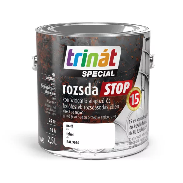 Trinát Special rozsdaSTOP matt fémfesték - RAL 9016 fehér - 2,5 l