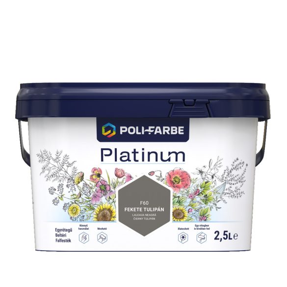 Poli-Farbe Platinum F60 egyrétegű beltéri falfesték - fekete tulipán - 2,5 l