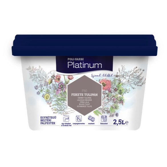 Poli-Farbe Platinum F60 egyrétegű beltéri falfesték - fekete tulipán - 2,5 l