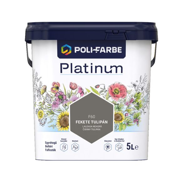 Poli-Farbe Platinum F60 egyrétegű beltéri falfesték - fekete tulipán - 5 l