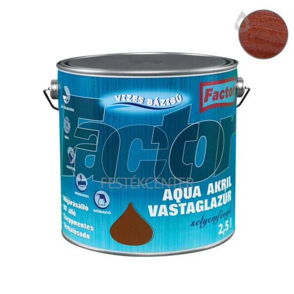 Factor aqua selyemfényű akril vastaglazúr - dió - 2,5 l