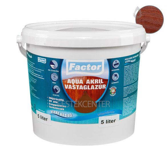 Factor aqua selyemfényű akril vastaglazúr - dió - 5 l