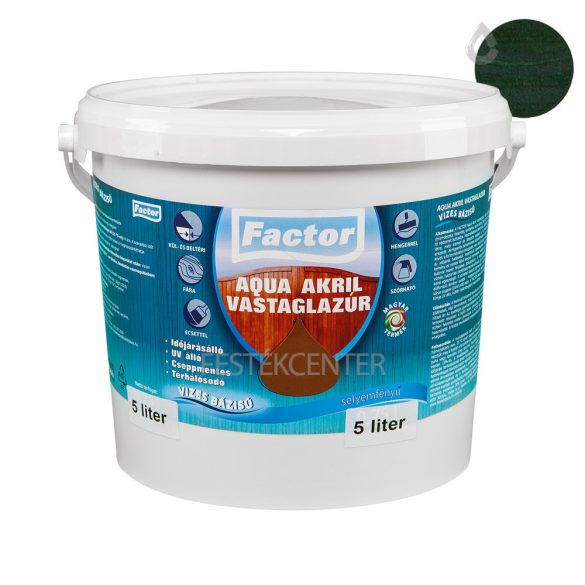 Factor aqua selyemfényű akril vastaglazúr - zöld - 5 l