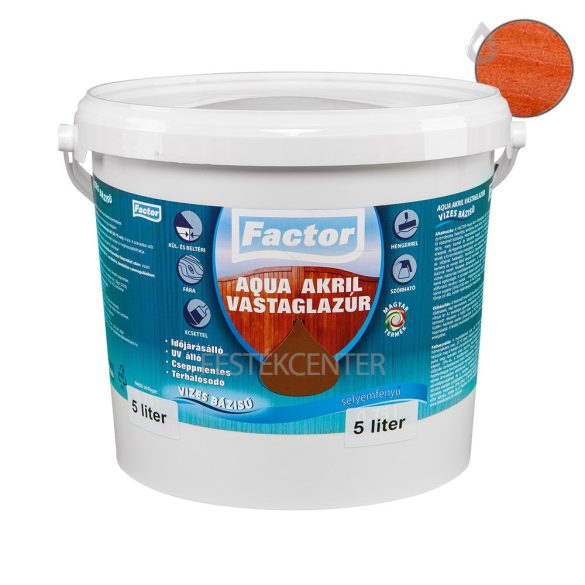 Factor aqua selyemfényű akril vastaglazúr - teak - 5 l