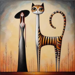 Nő macskával 701 - vászon vakrámán - 70 x 70 cm
