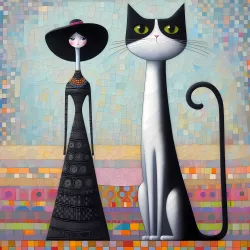 Nő macskával 705 - poszter - 50 x 50 cm