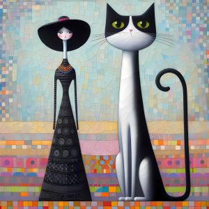 Nő macskával 705 - poszter - 50 x 50 cm