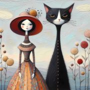 Nő macskával 708 - poszter - 50 x 50 cm