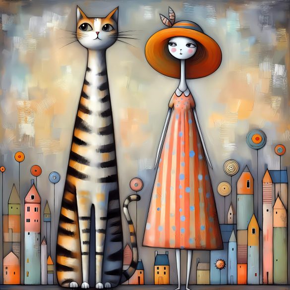 Nő macskával 712 - poszter - 50 x 50 cm