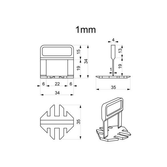 Szintmérő bilincs - szintezőrendszer - 1mm - 100db/cs