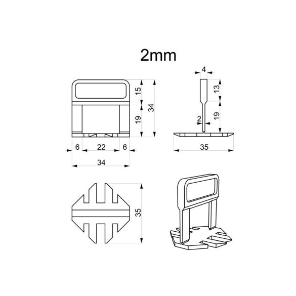 Szintmérő bilincs - szintezőrendszer - 2 mm -100 db/cs