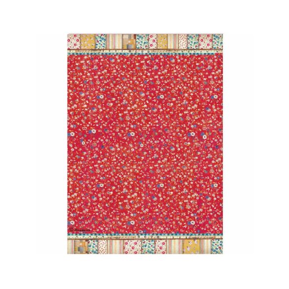 Dekupázs rizspapír - Patchwork minta piros háttérrel - A4