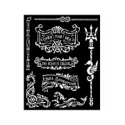   Vastag stencil 20 x 25 cm - Songs of the Sea - Plates and trident